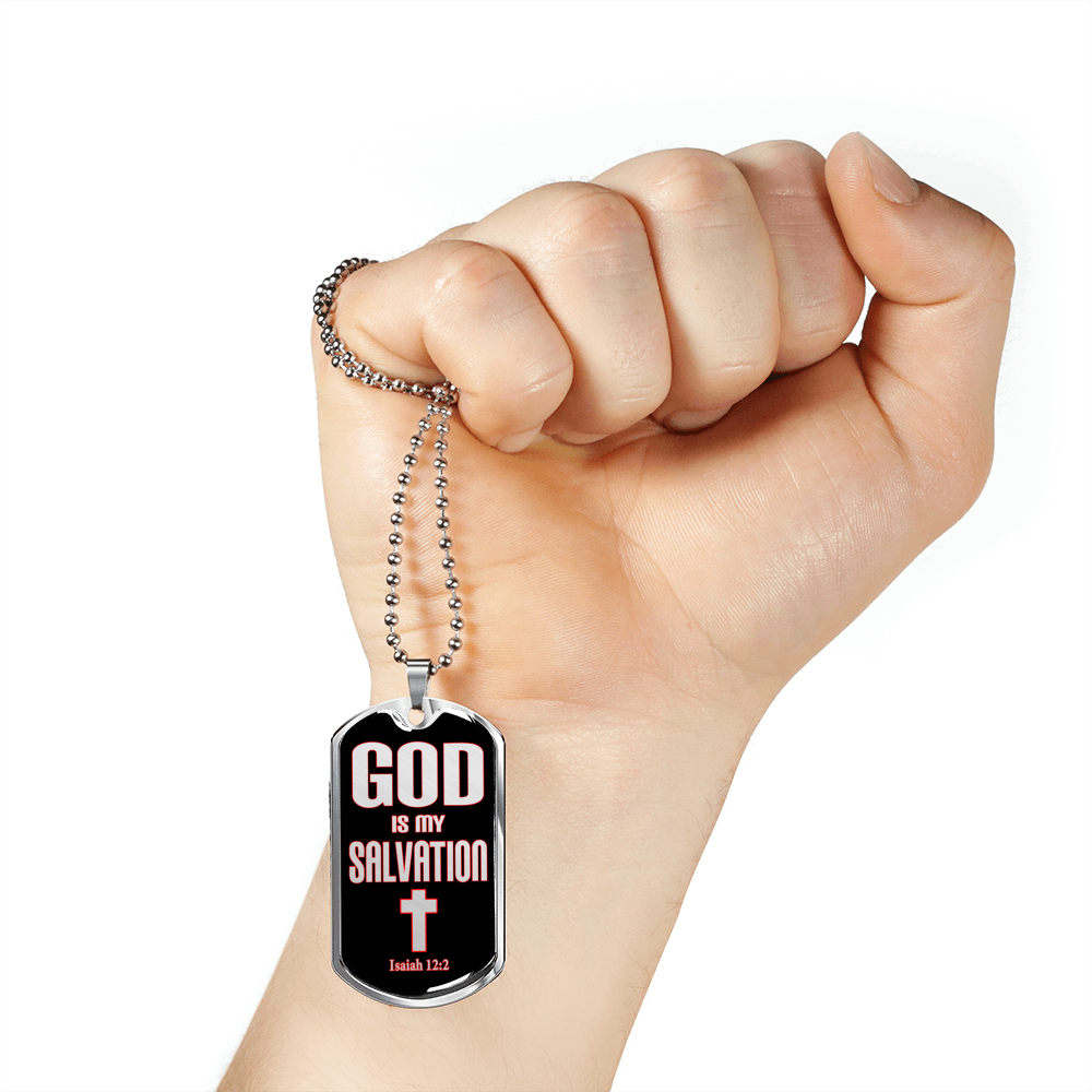 God Is My Salvation Stainless Steel or 18k Gold Dog Tag 24" Chain-Express Your Love Gifts