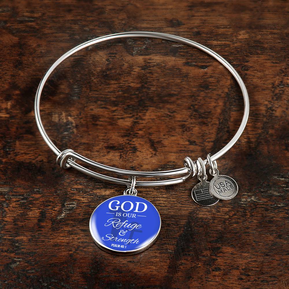 God Is Our Refuge And Strength Psalm 46:1 Circle Pendant Bangle Stainless Steel or 18k Gold 18-22"-Express Your Love Gifts