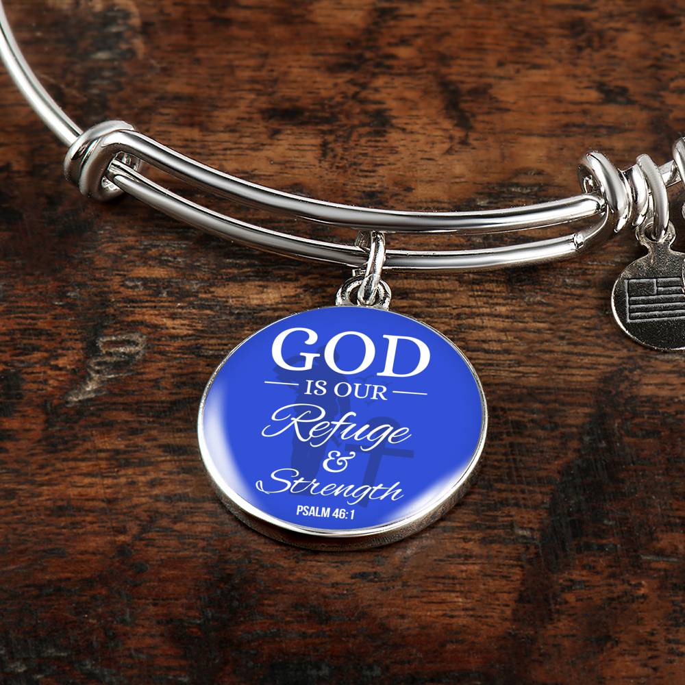God Is Our Refuge And Strength Psalm 46:1 Circle Pendant Bangle Stainless Steel or 18k Gold 18-22"-Express Your Love Gifts