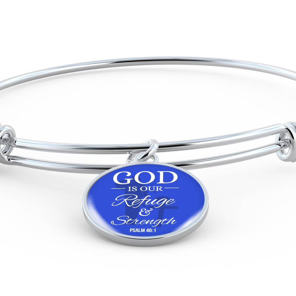 God Is Our Refuge And Strength Psalm 46:1 Circle Pendant Bangle Stainless Steel or 18k Gold 18-22"-Express Your Love Gifts