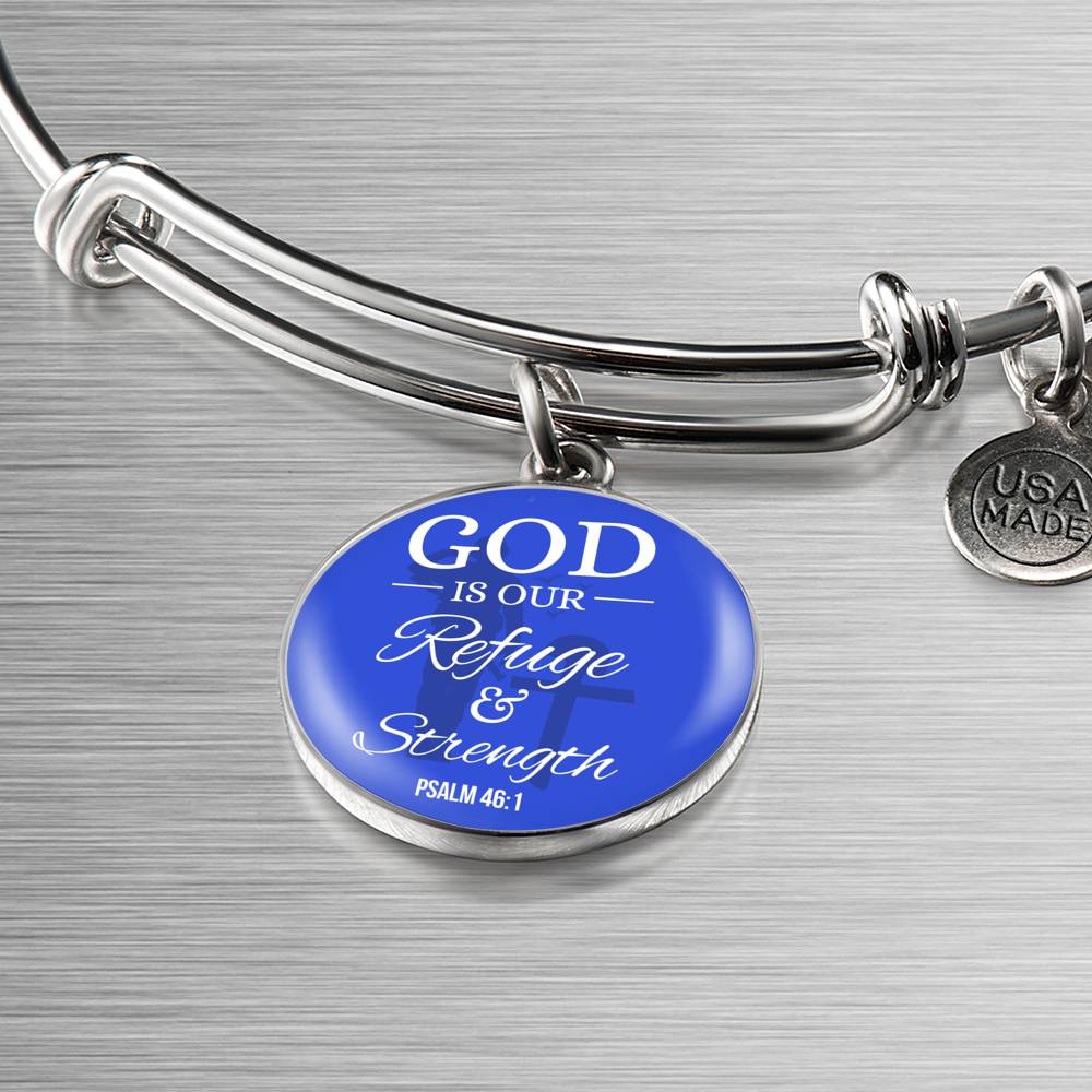 God Is Our Refuge And Strength Psalm 46:1 Circle Pendant Bangle Stainless Steel or 18k Gold 18-22"-Express Your Love Gifts