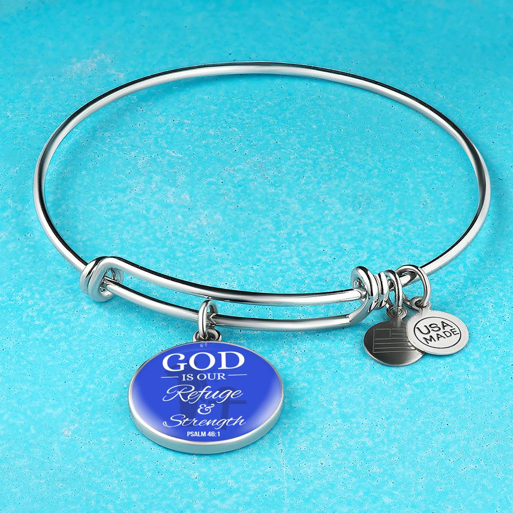God Is Our Refuge And Strength Psalm 46:1 Circle Pendant Bangle Stainless Steel or 18k Gold 18-22"-Express Your Love Gifts