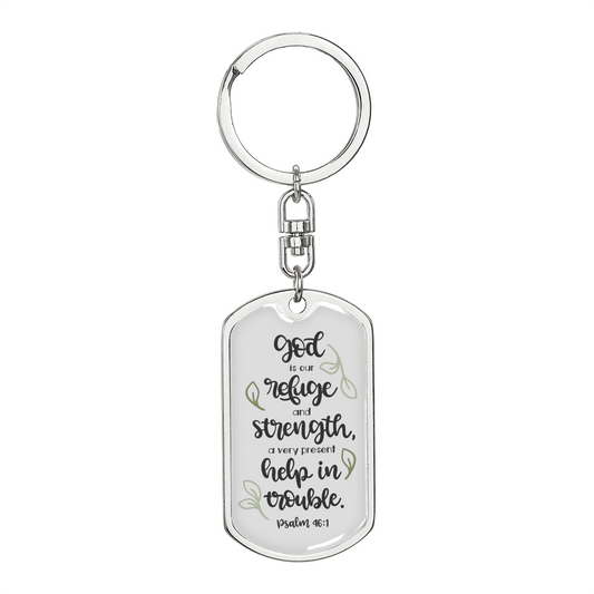 God Is Our Refuge Christian Keychain Stainless Steel or 18k Gold Dog Tag Keyring-Express Your Love Gifts