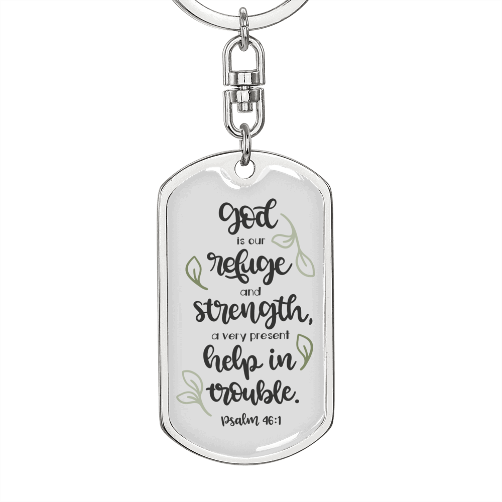 God Is Our Refuge Christian Keychain Stainless Steel or 18k Gold Dog Tag Keyring-Express Your Love Gifts