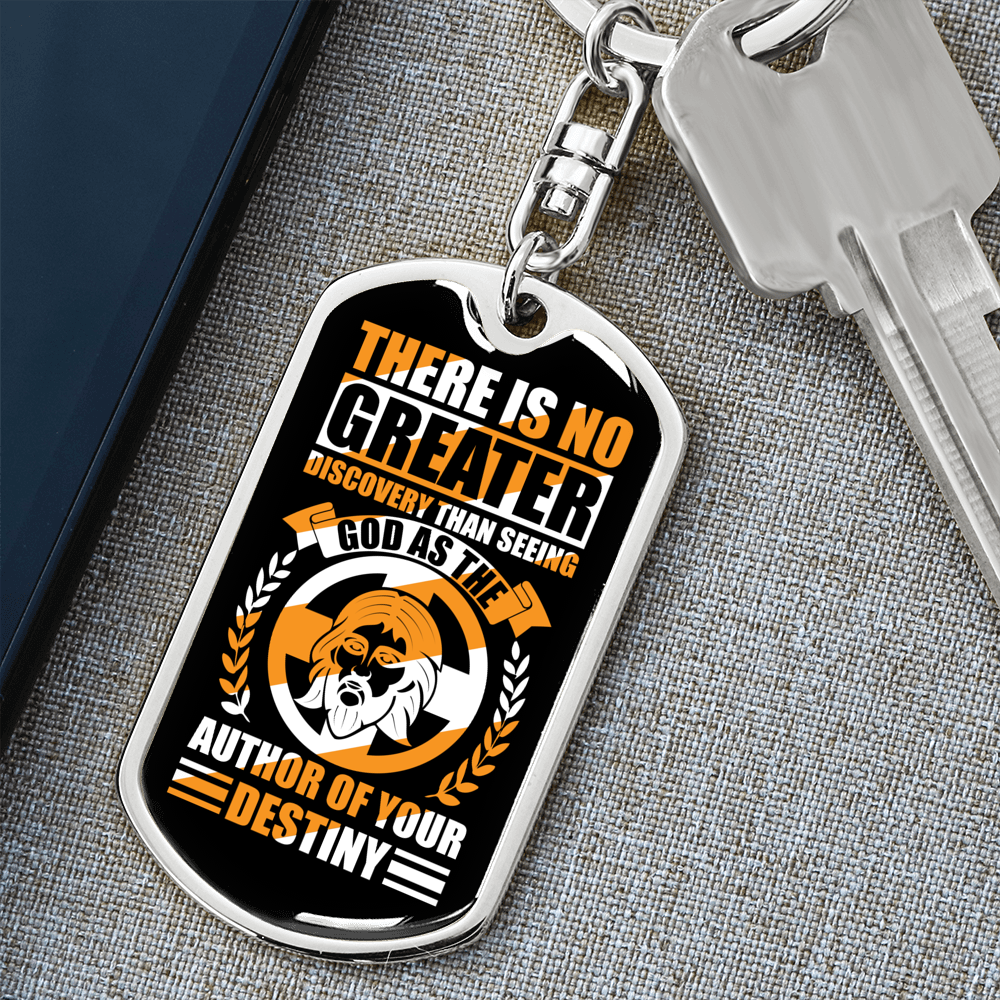 God Is The Author Of Your Destiny Keychain Stainless Steel or 18k Gold Dog Tag Keyring-Express Your Love Gifts