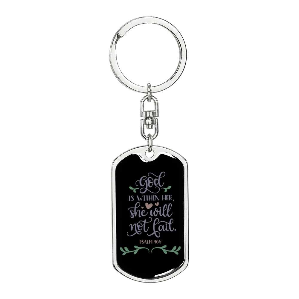 God Is Within Her Psalm 46:5 Keychain Stainless Steel or 18k Gold Dog Tag Keyring-Express Your Love Gifts