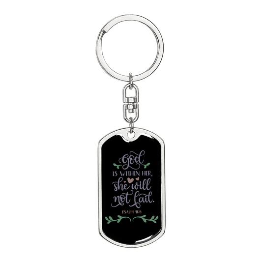 God Is Within Her Psalm 46:5 Keychain Stainless Steel or 18k Gold Dog Tag Keyring-Express Your Love Gifts