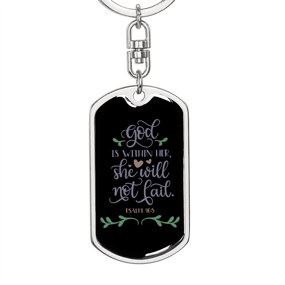 God Is Within Her Psalm 46:5 Keychain Stainless Steel or 18k Gold Dog Tag Keyring-Express Your Love Gifts