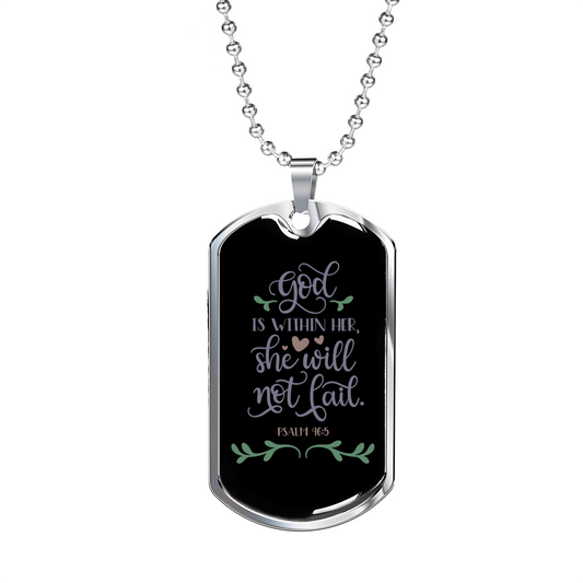 God Is Within Her Psalm 46:5 Necklace Stainless Steel or 18k Gold Dog Tag 24" Chain-Express Your Love Gifts