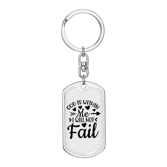 God Is Within Me Keychain Stainless Steel or 18k Gold Dog Tag Keyring-Express Your Love Gifts