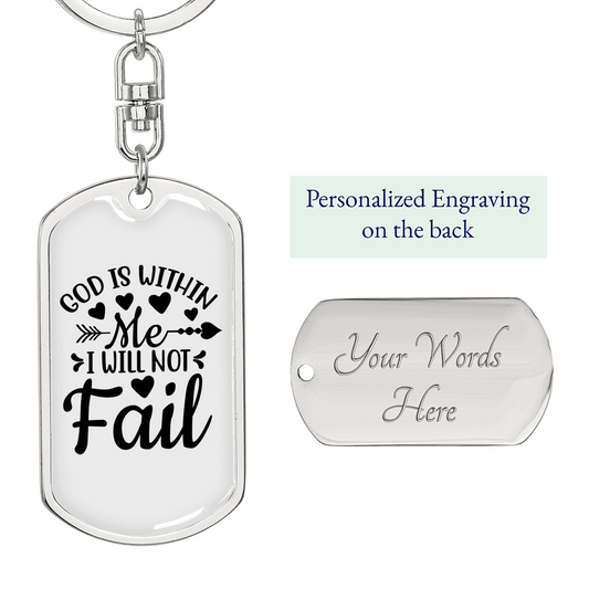 God Is Within Me Keychain Stainless Steel or 18k Gold Dog Tag Keyring-Express Your Love Gifts
