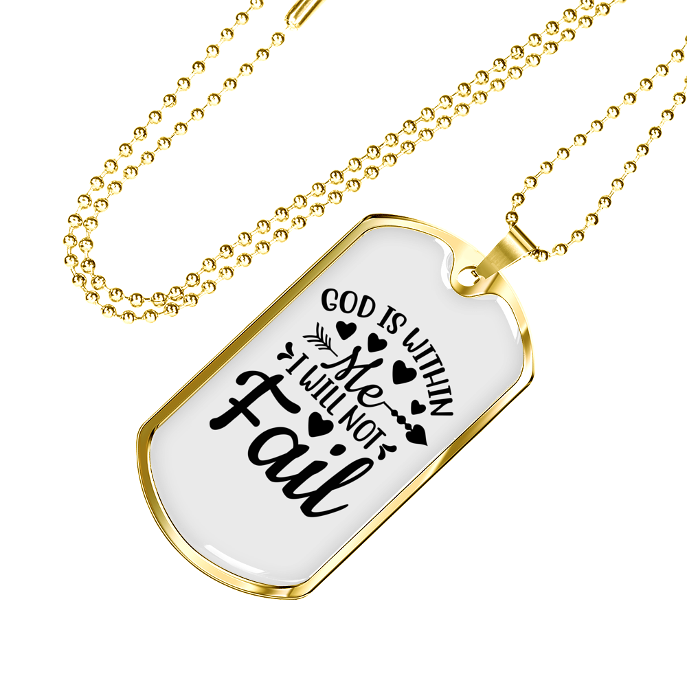 God Is Within Me Necklace Stainless Steel or 18k Gold Dog Tag 24" Chain-Express Your Love Gifts