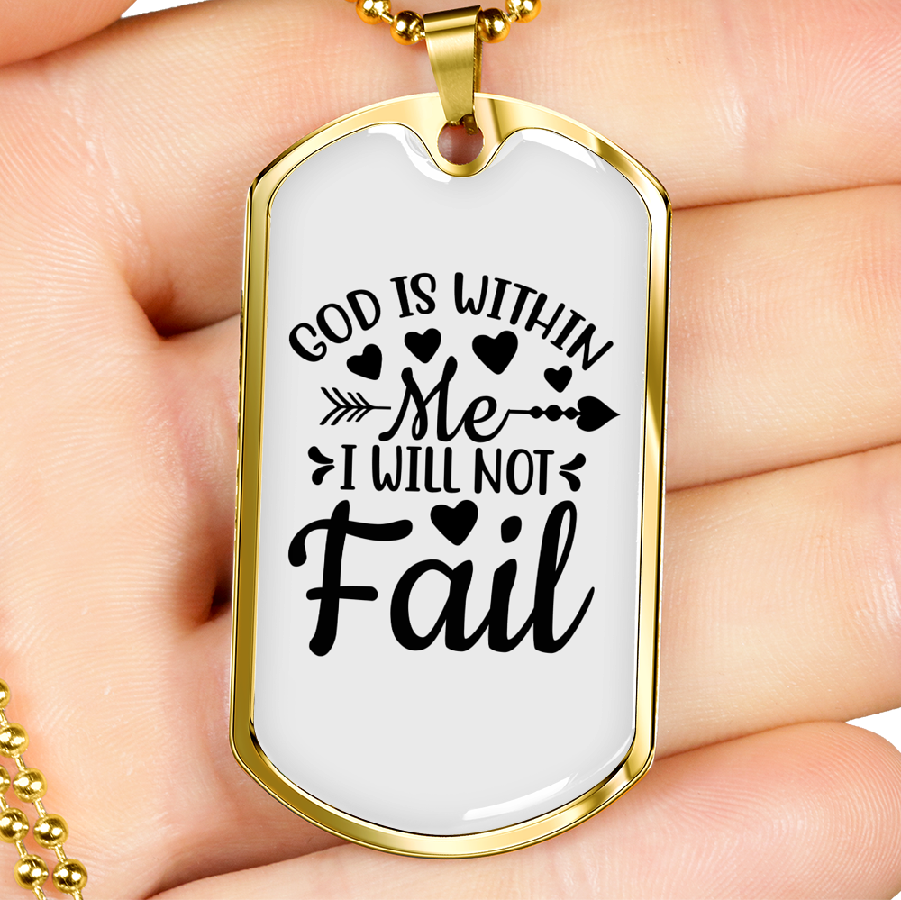 God Is Within Me Necklace Stainless Steel or 18k Gold Dog Tag 24" Chain-Express Your Love Gifts