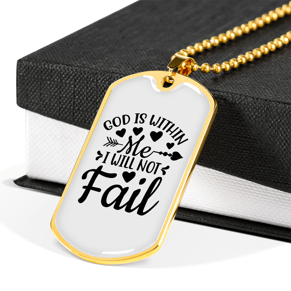 God Is Within Me Necklace Stainless Steel or 18k Gold Dog Tag 24" Chain-Express Your Love Gifts