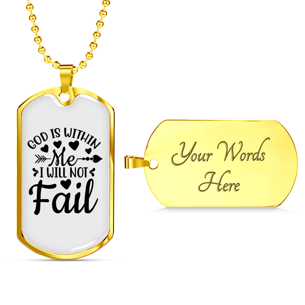 God Is Within Me Necklace Stainless Steel or 18k Gold Dog Tag 24" Chain-Express Your Love Gifts