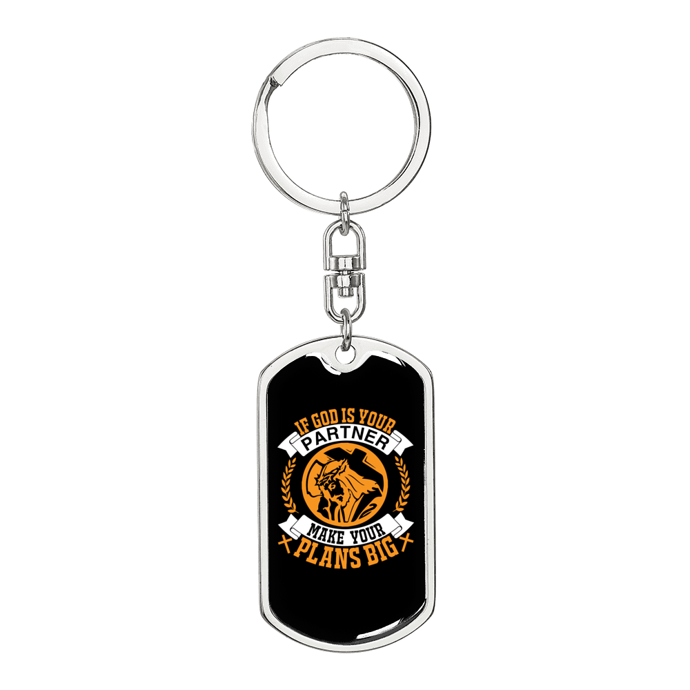 God Is Your Partner Keychain Stainless Steel or 18k Gold Dog Tag Keyring-Express Your Love Gifts