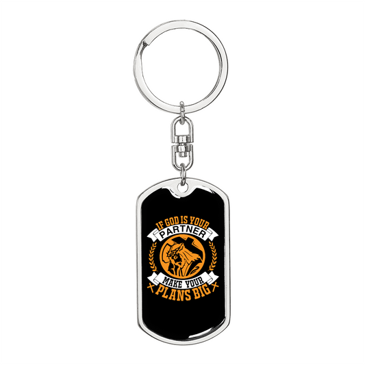 God Is Your Partner Keychain Stainless Steel or 18k Gold Dog Tag Keyring-Express Your Love Gifts