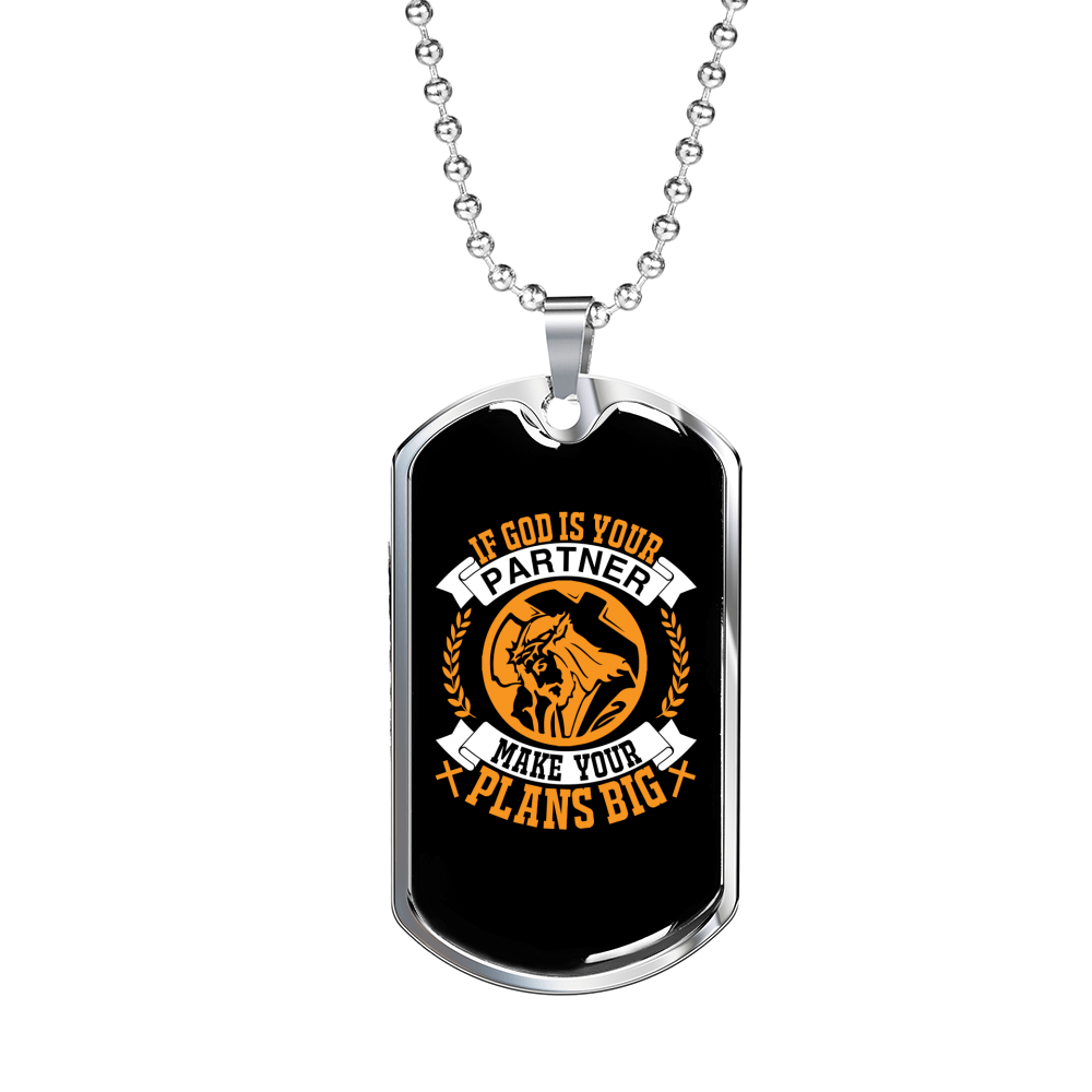 God Is Your Partner Necklace Stainless Steel or 18k Gold Dog Tag 24" Chain-Express Your Love Gifts