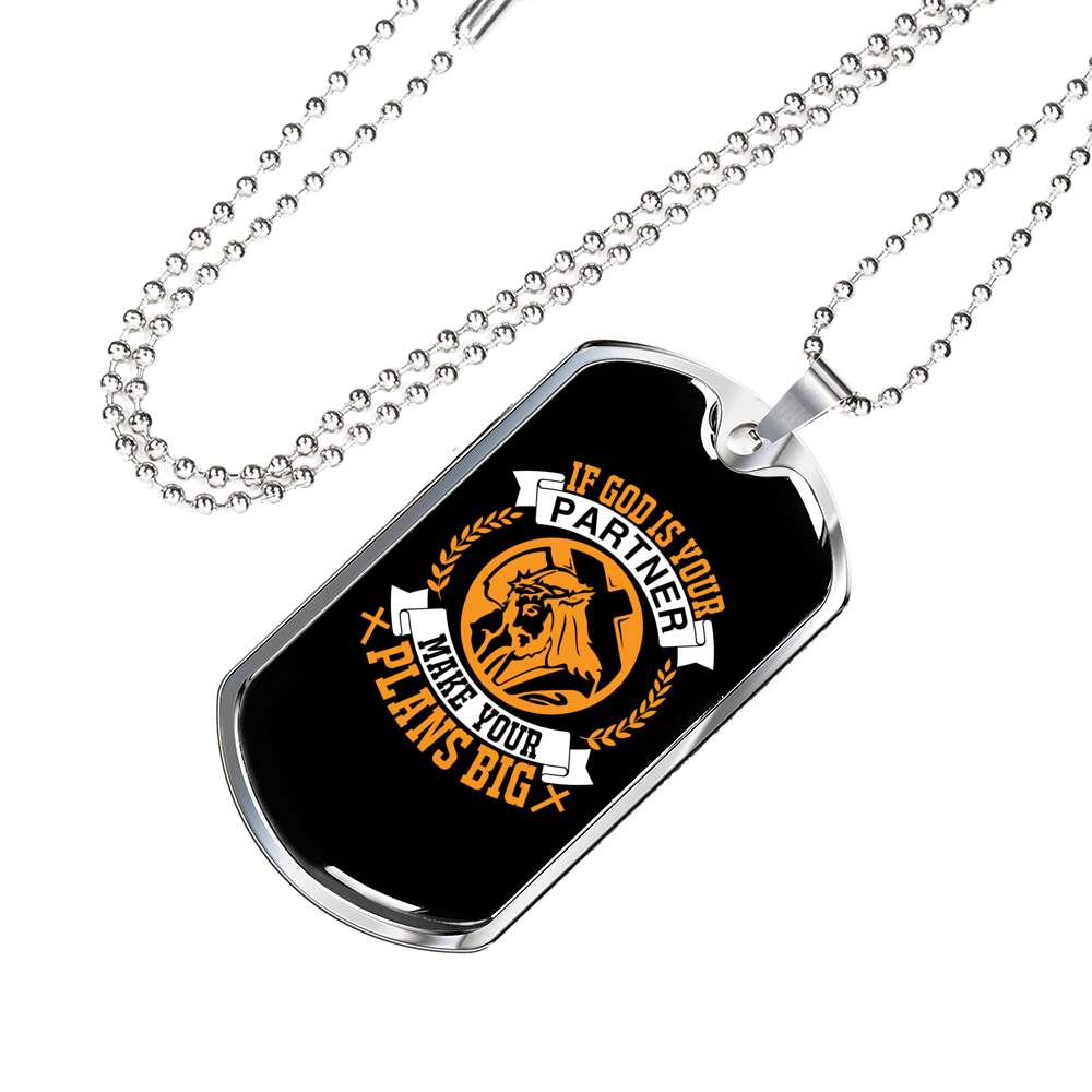 God Is Your Partner Necklace Stainless Steel or 18k Gold Dog Tag 24" Chain-Express Your Love Gifts
