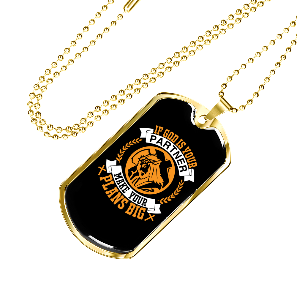 God Is Your Partner Necklace Stainless Steel or 18k Gold Dog Tag 24" Chain-Express Your Love Gifts