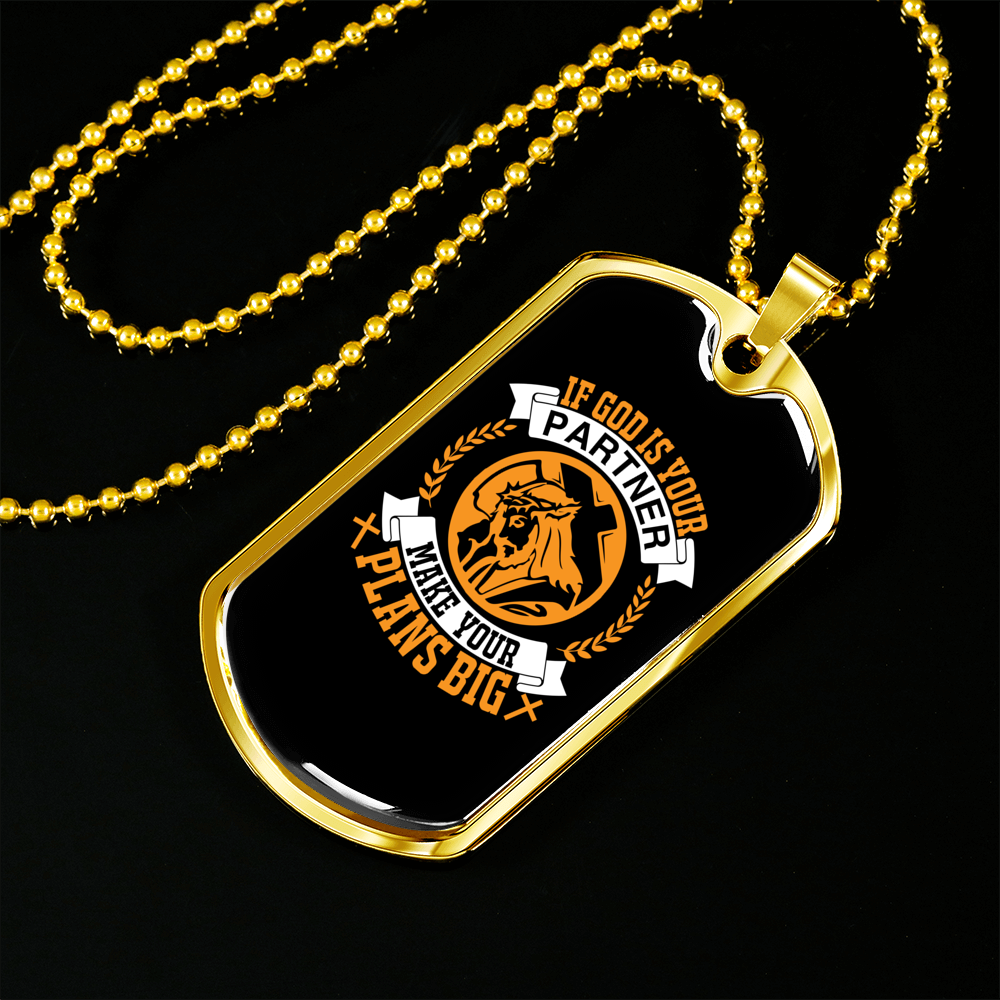 God Is Your Partner Necklace Stainless Steel or 18k Gold Dog Tag 24" Chain-Express Your Love Gifts