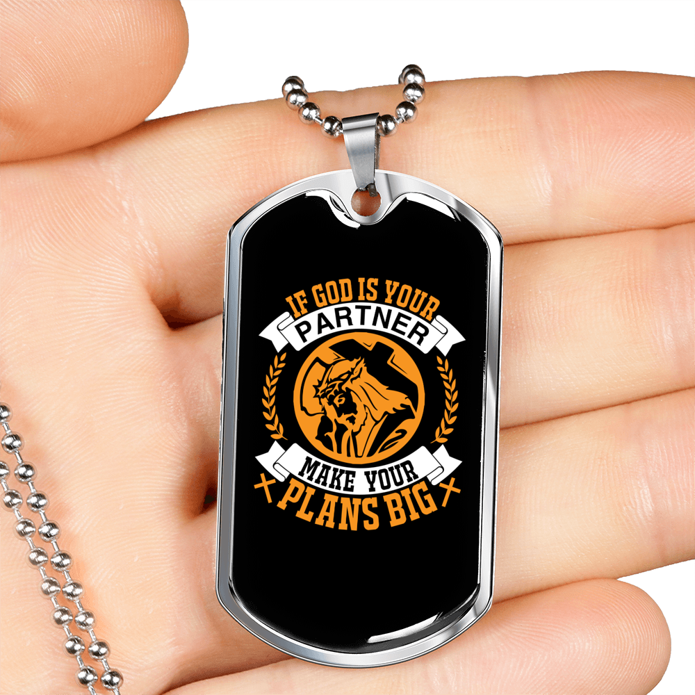 God Is Your Partner Necklace Stainless Steel or 18k Gold Dog Tag 24" Chain-Express Your Love Gifts