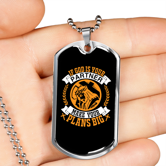 God Is Your Partner Necklace Stainless Steel or 18k Gold Dog Tag 24" Chain-Express Your Love Gifts