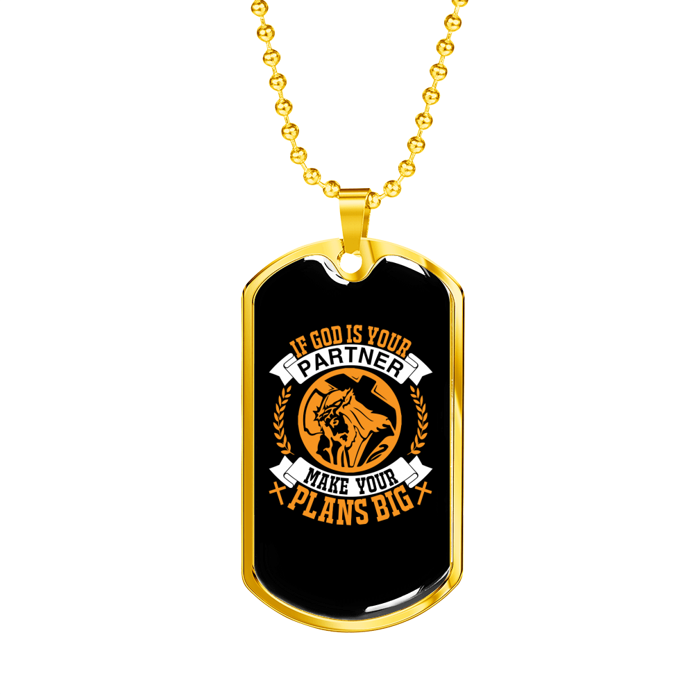 God Is Your Partner Necklace Stainless Steel or 18k Gold Dog Tag 24" Chain-Express Your Love Gifts