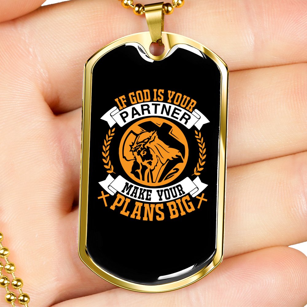 God Is Your Partner Necklace Stainless Steel or 18k Gold Dog Tag 24" Chain-Express Your Love Gifts