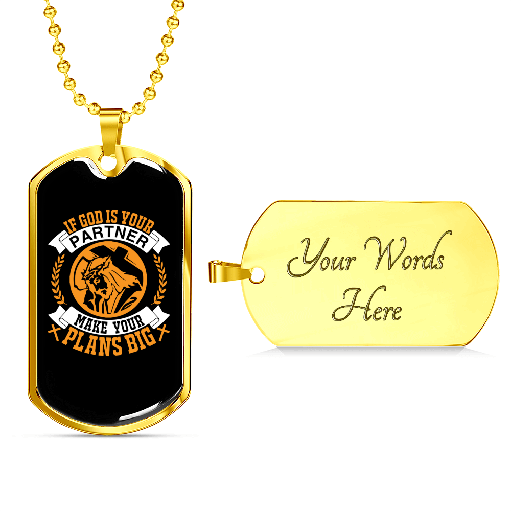 God Is Your Partner Necklace Stainless Steel or 18k Gold Dog Tag 24" Chain-Express Your Love Gifts