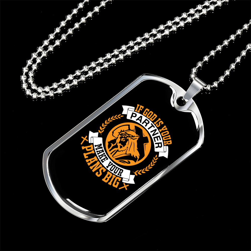 God Is Your Partner Necklace Stainless Steel or 18k Gold Dog Tag 24" Chain-Express Your Love Gifts