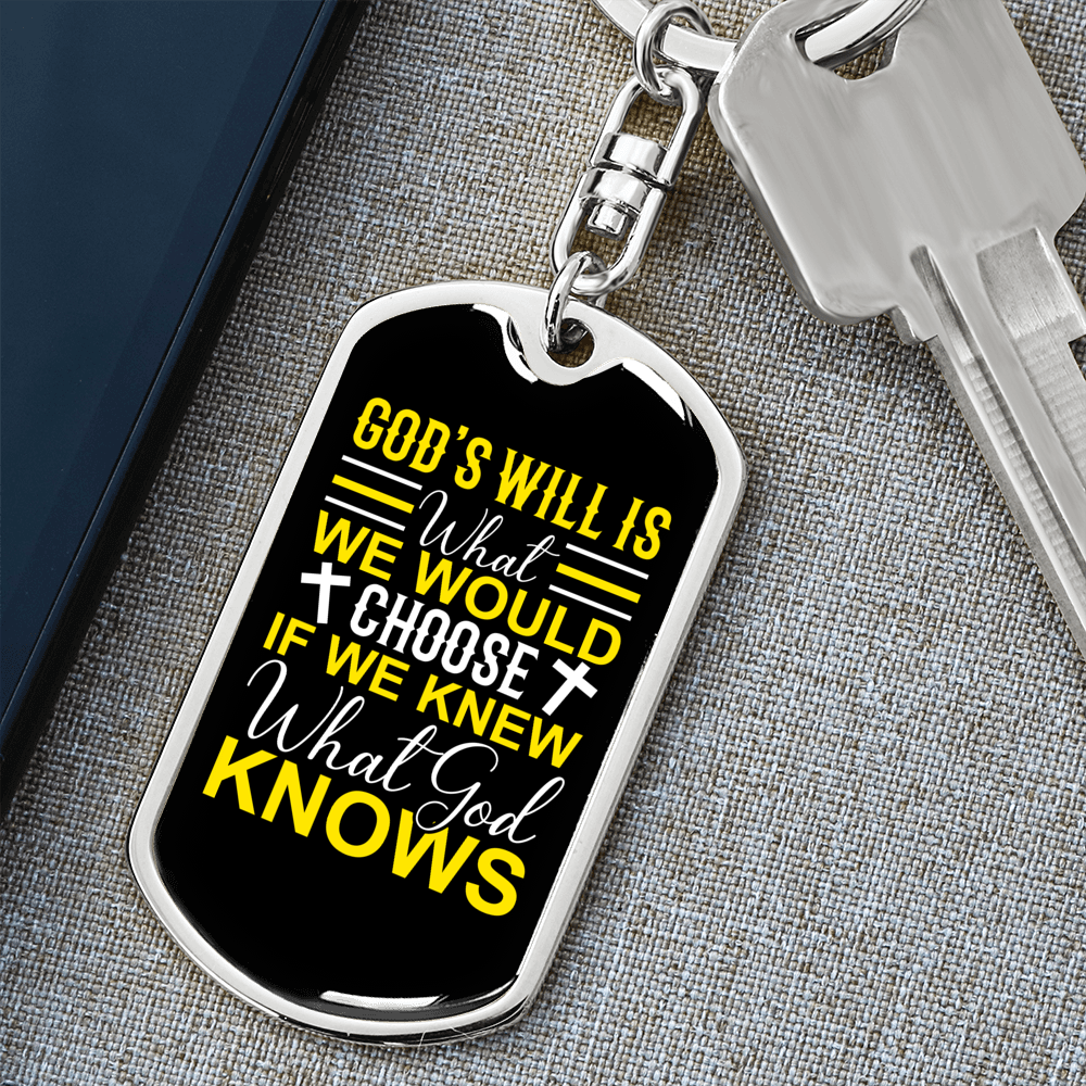 God Knows Keychain Stainless Steel or 18k Gold Dog Tag Keyring-Express Your Love Gifts