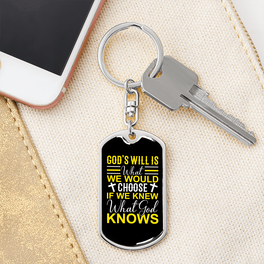 God Knows Keychain Stainless Steel or 18k Gold Dog Tag Keyring-Express Your Love Gifts