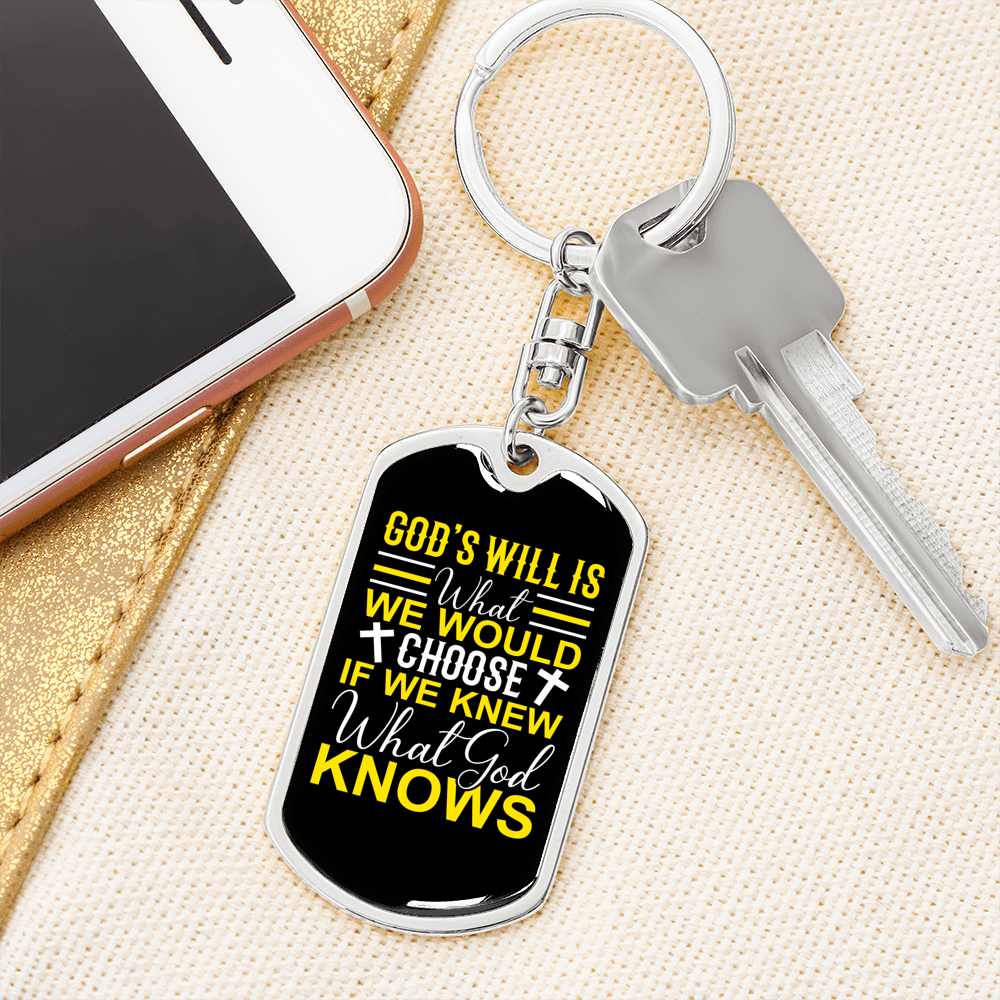 God Knows Keychain Stainless Steel or 18k Gold Dog Tag Keyring-Express Your Love Gifts