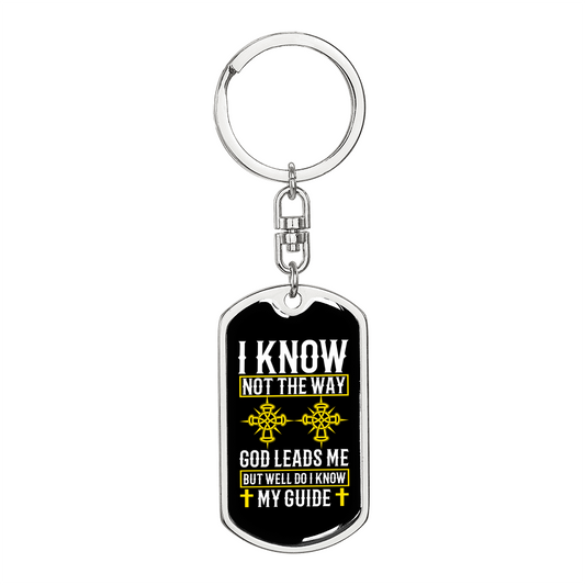 God Leads Me Keychain Stainless Steel or 18k Gold Dog Tag Keyring-Express Your Love Gifts