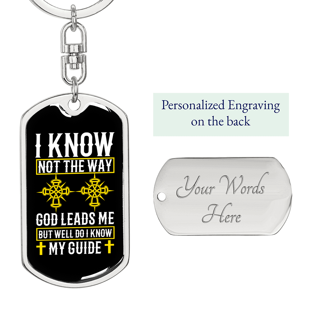 God Leads Me Keychain Stainless Steel or 18k Gold Dog Tag Keyring-Express Your Love Gifts