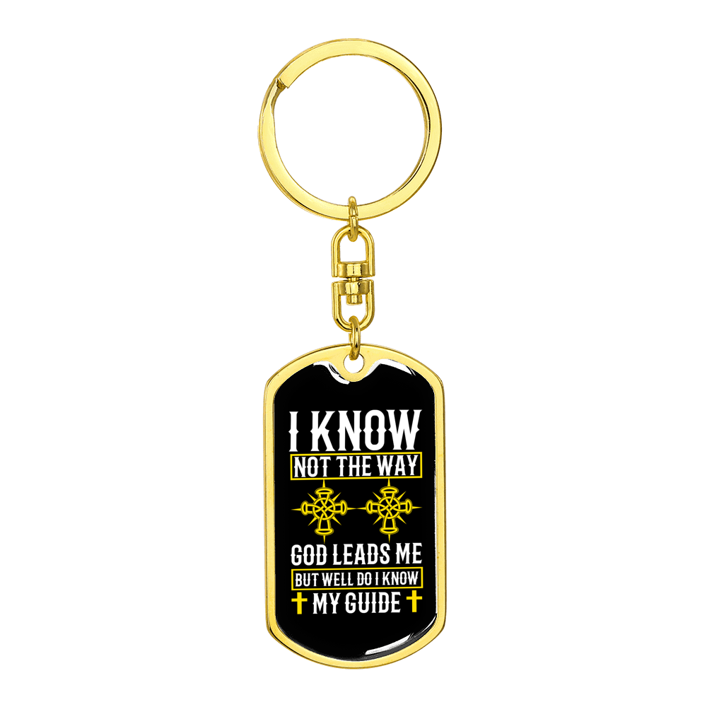 God Leads Me Stainless Steel or 18k Gold Premium Swivel Dog Tag Keychain