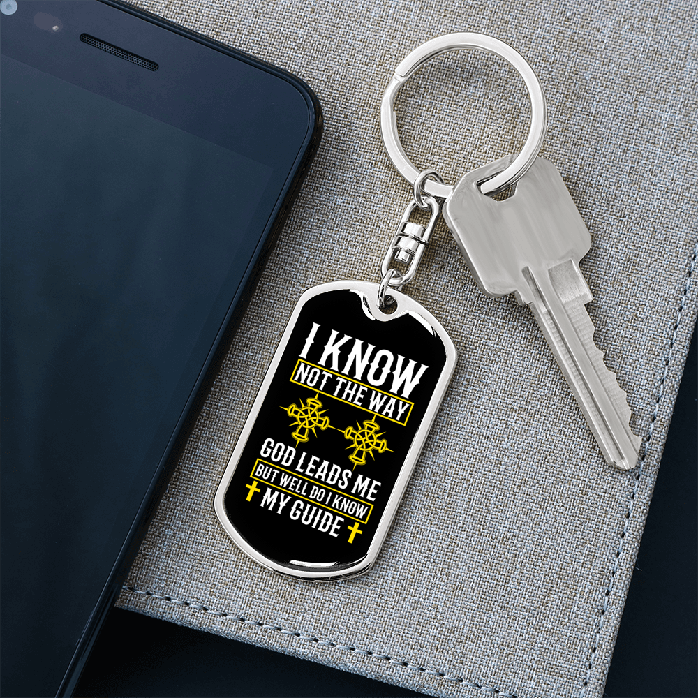 God Leads Me Keychain Stainless Steel or 18k Gold Dog Tag Keyring-Express Your Love Gifts