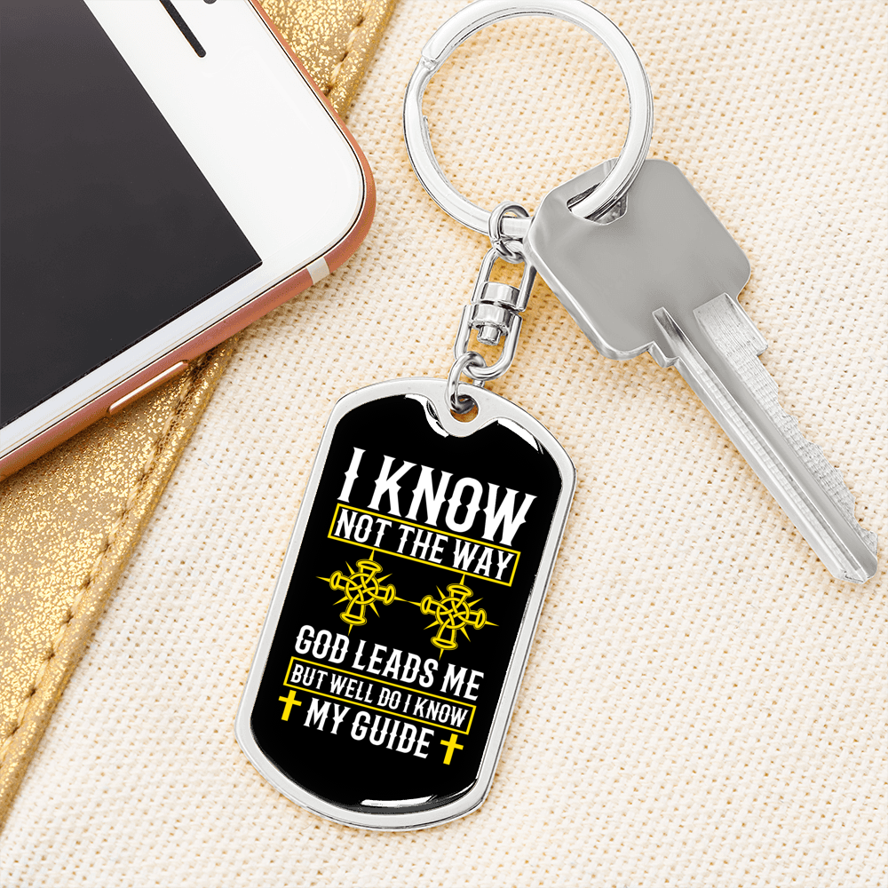 God Leads Me Keychain Stainless Steel or 18k Gold Dog Tag Keyring-Express Your Love Gifts