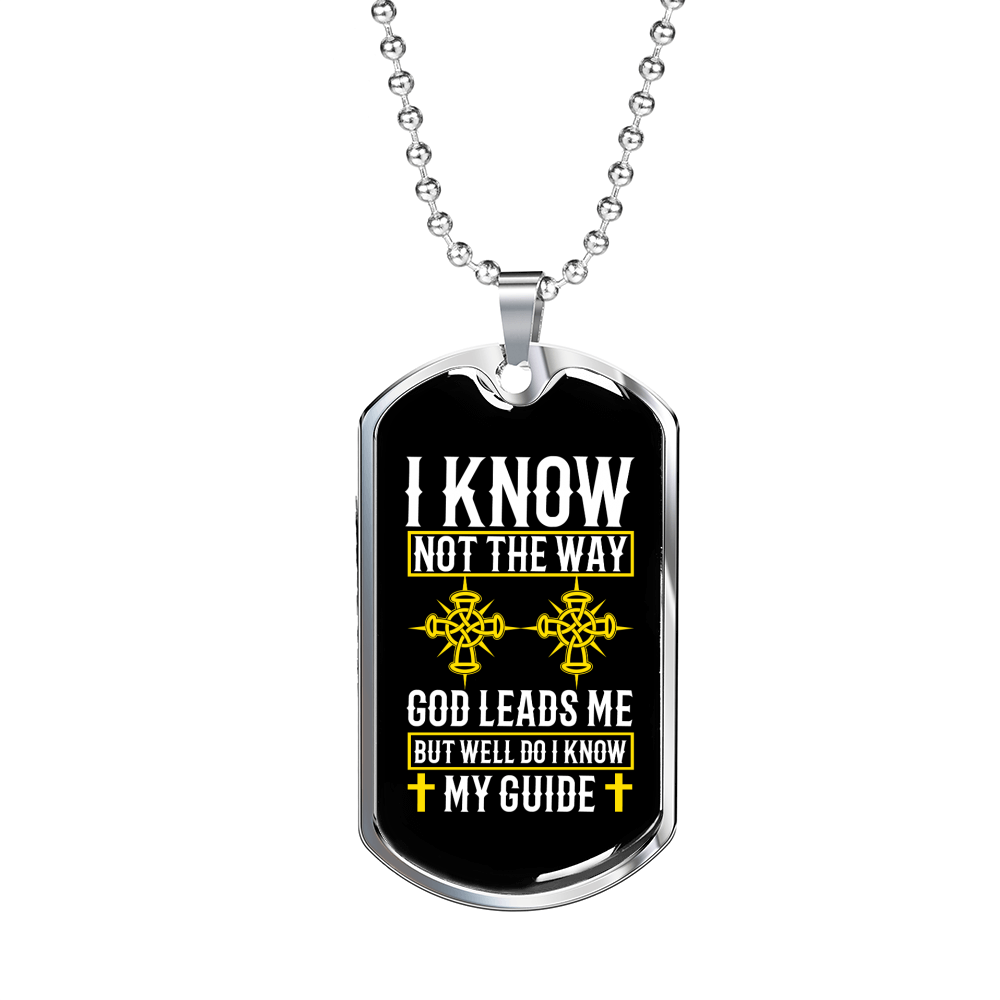 God Leads Me Necklace Stainless Steel or 18k Gold Dog Tag 24" Chain-Express Your Love Gifts