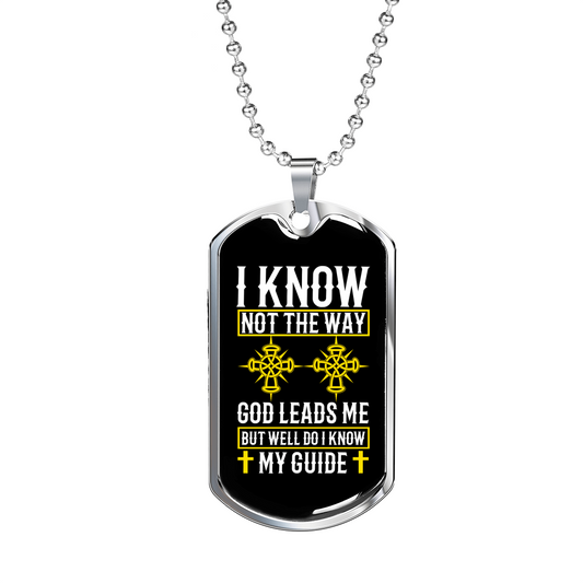 God Leads Me Necklace Stainless Steel or 18k Gold Dog Tag 24" Chain-Express Your Love Gifts