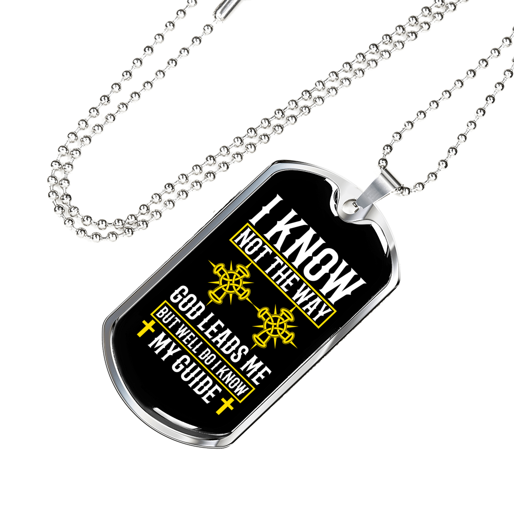 God Leads Me Necklace Stainless Steel or 18k Gold Dog Tag 24" Chain-Express Your Love Gifts