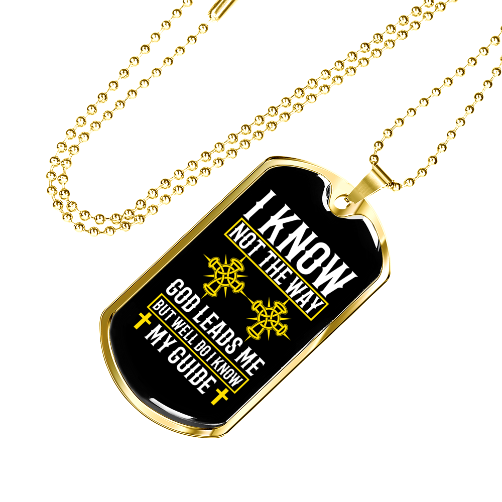 God Leads Me Necklace Stainless Steel or 18k Gold Dog Tag 24" Chain-Express Your Love Gifts