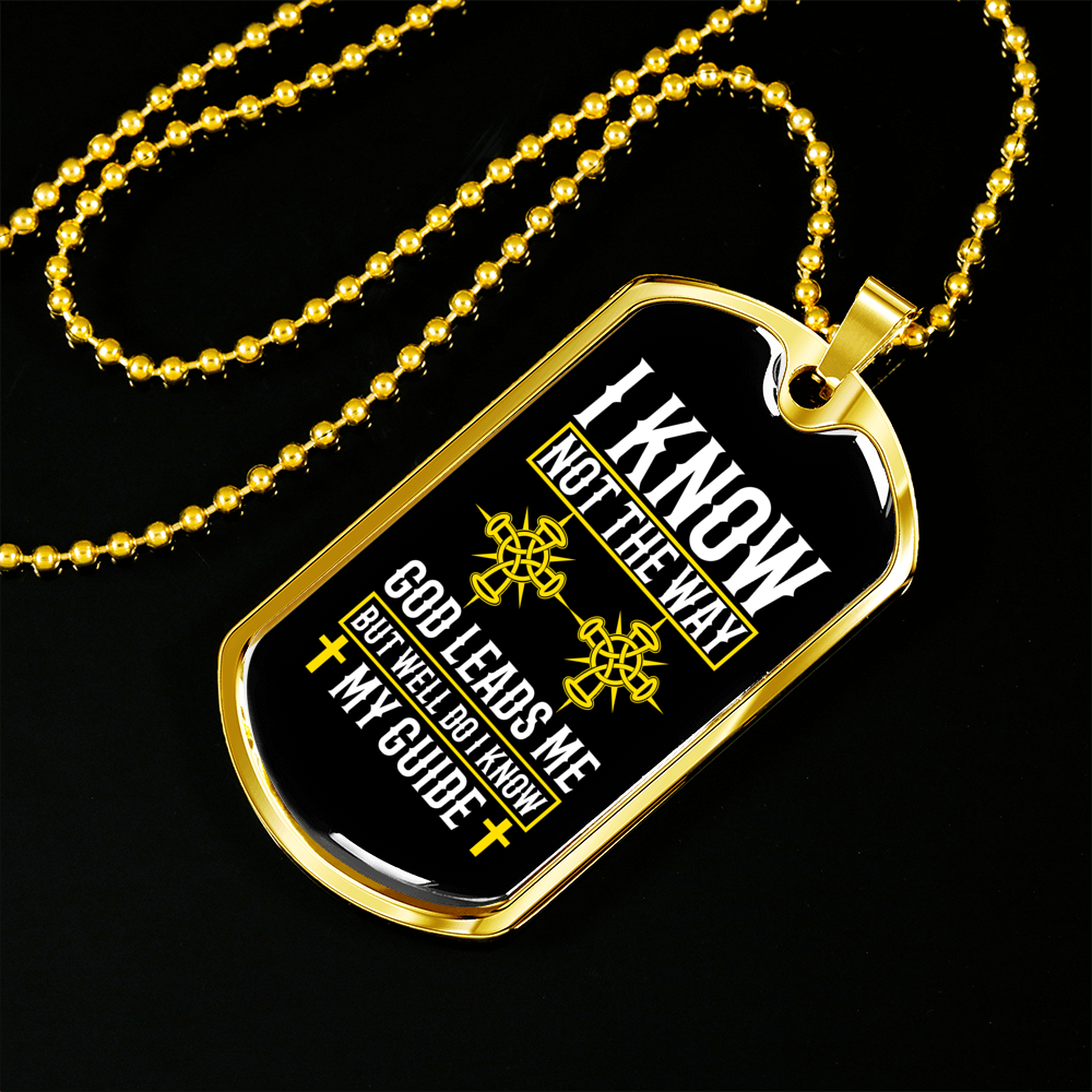 God Leads Me Necklace Stainless Steel or 18k Gold Dog Tag 24" Chain-Express Your Love Gifts