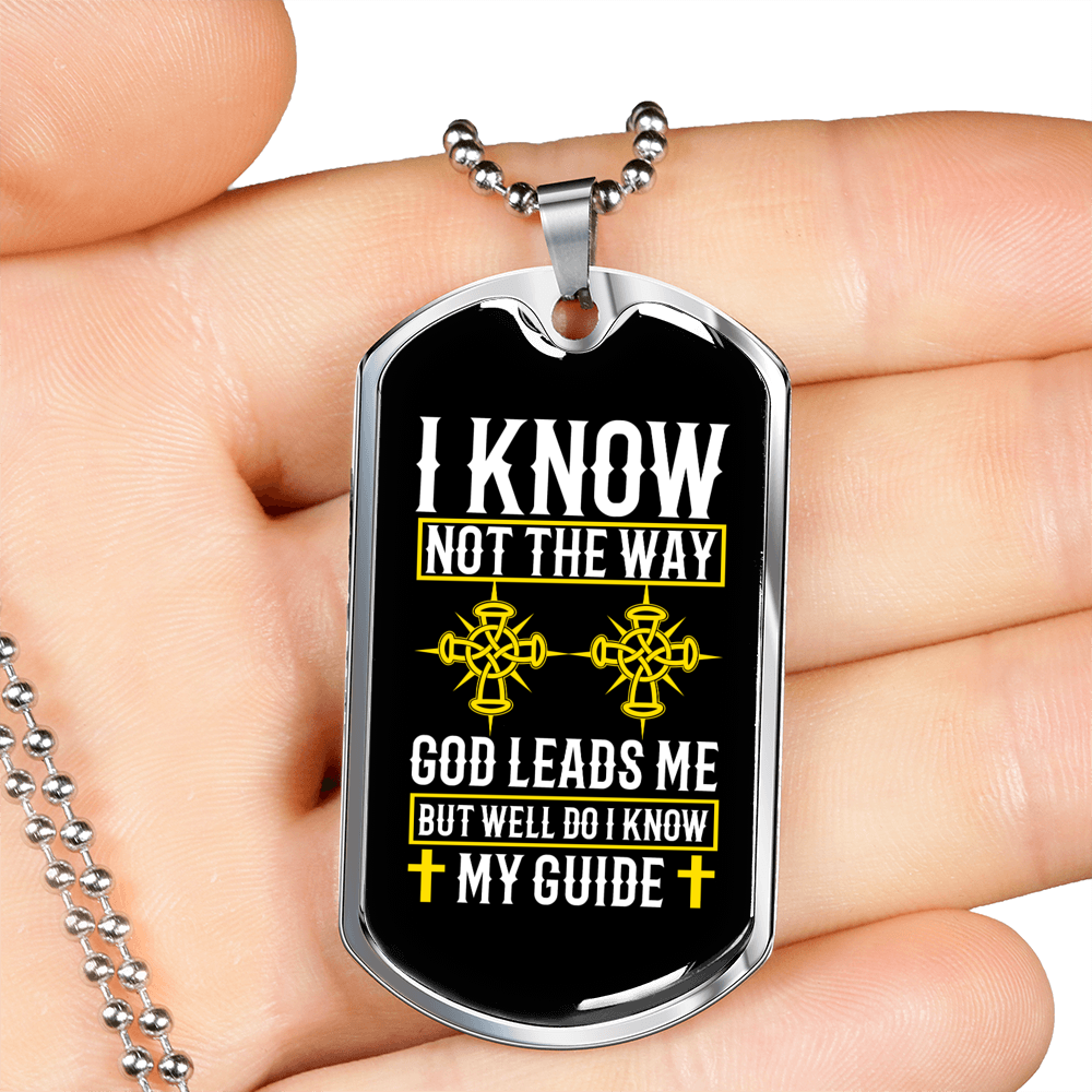 God Leads Me Necklace Stainless Steel or 18k Gold Dog Tag 24" Chain-Express Your Love Gifts
