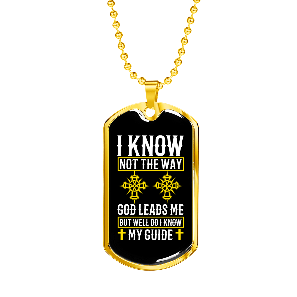 God Leads Me Necklace Stainless Steel or 18k Gold Dog Tag 24" Chain-Express Your Love Gifts