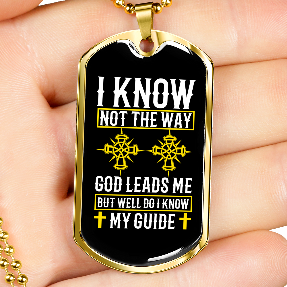 God Leads Me Necklace Stainless Steel or 18k Gold Dog Tag 24" Chain-Express Your Love Gifts
