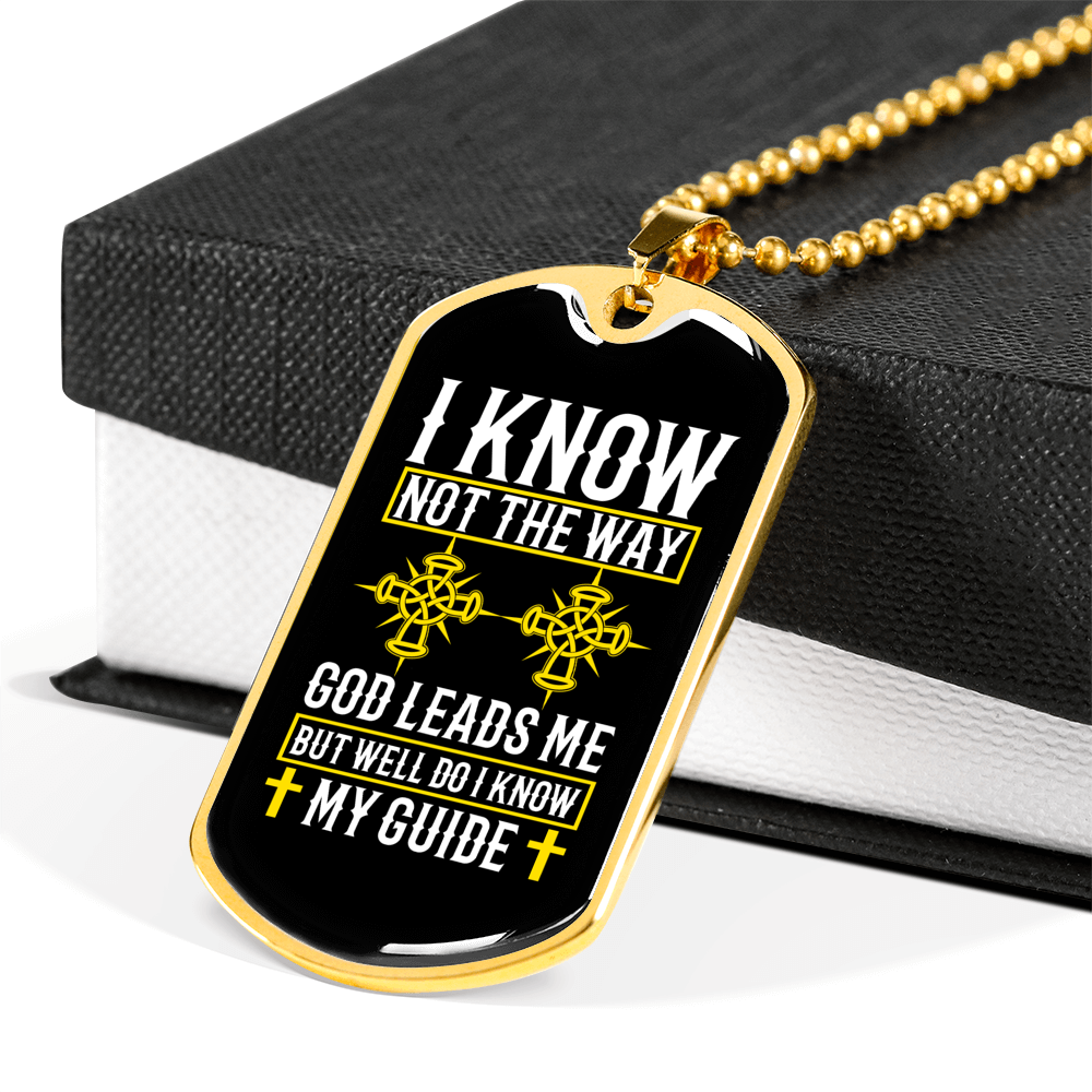 God Leads Me Necklace Stainless Steel or 18k Gold Dog Tag 24" Chain-Express Your Love Gifts