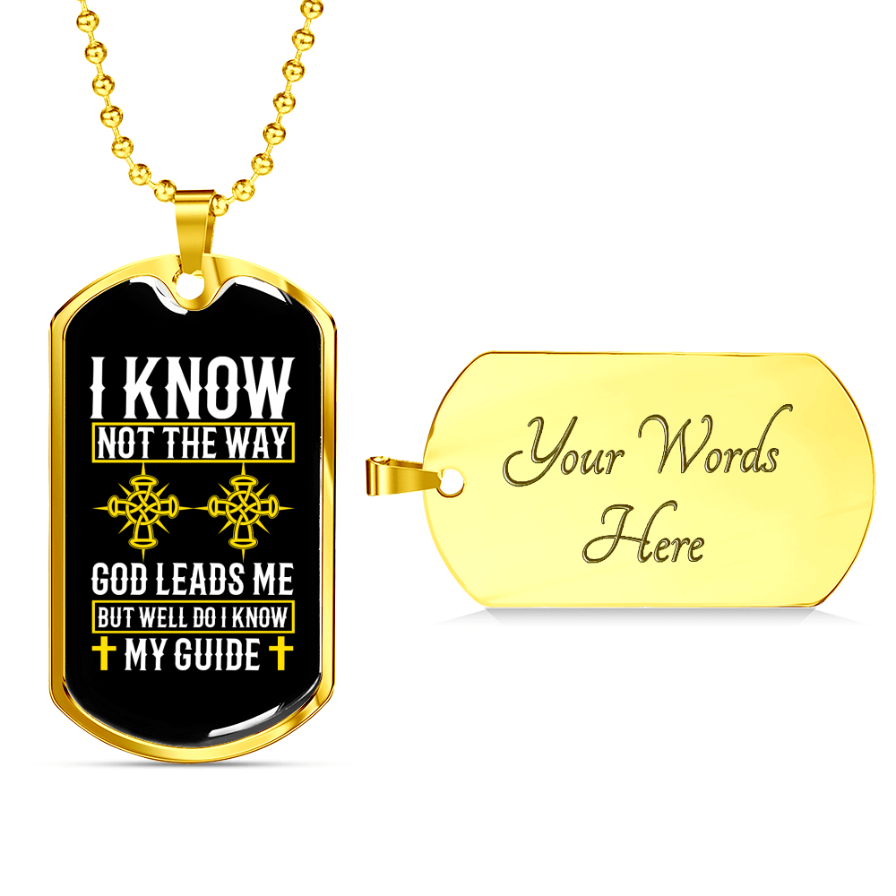 God Leads Me Necklace Stainless Steel or 18k Gold Dog Tag 24" Chain-Express Your Love Gifts