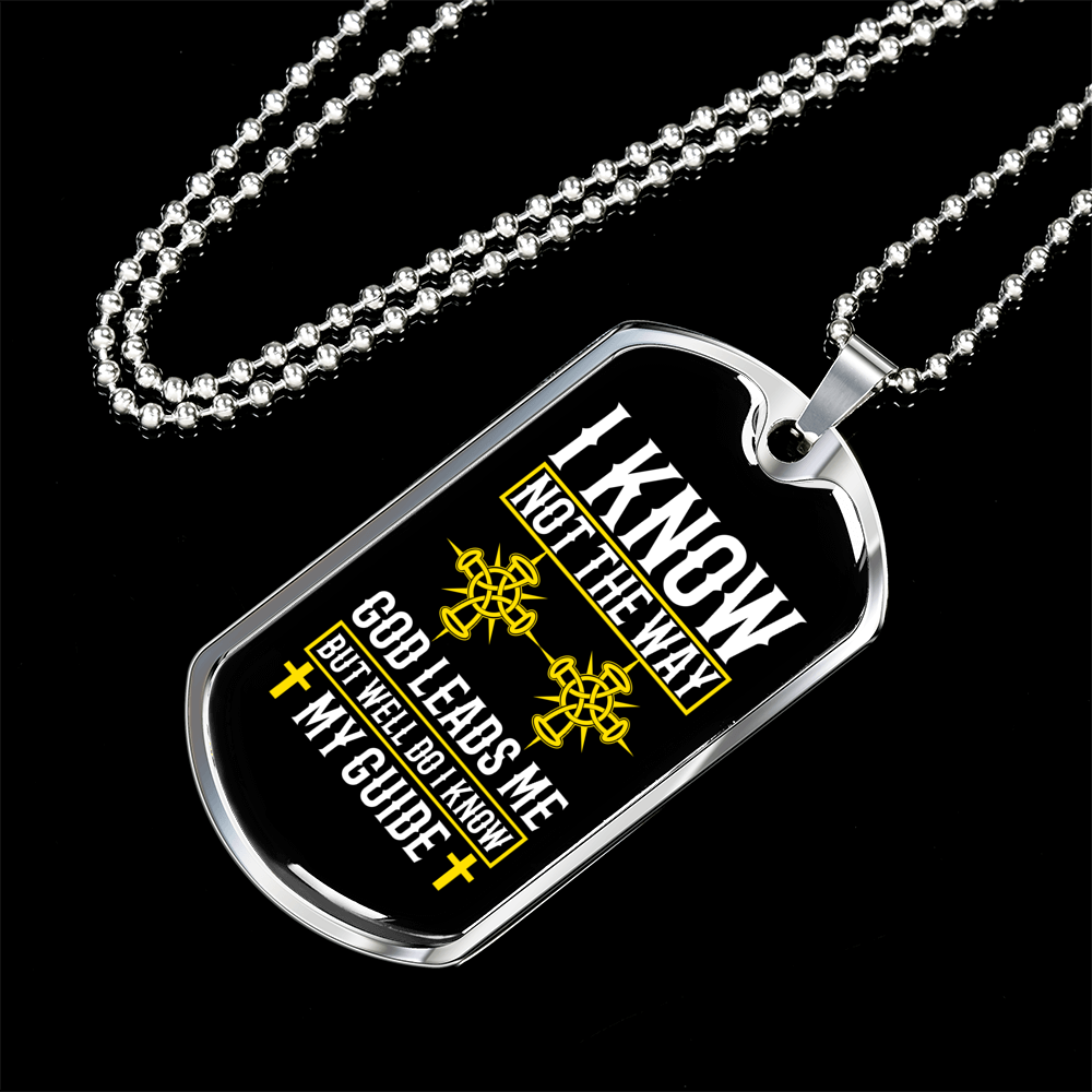 God Leads Me Necklace Stainless Steel or 18k Gold Dog Tag 24" Chain-Express Your Love Gifts